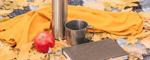 Preview wallpaper thermos, mug, apple, book, autumn