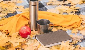 Preview wallpaper thermos, mug, apple, book, autumn