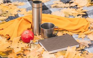 Preview wallpaper thermos, mug, apple, book, autumn