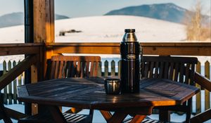 Preview wallpaper thermos, table, mountain, resort