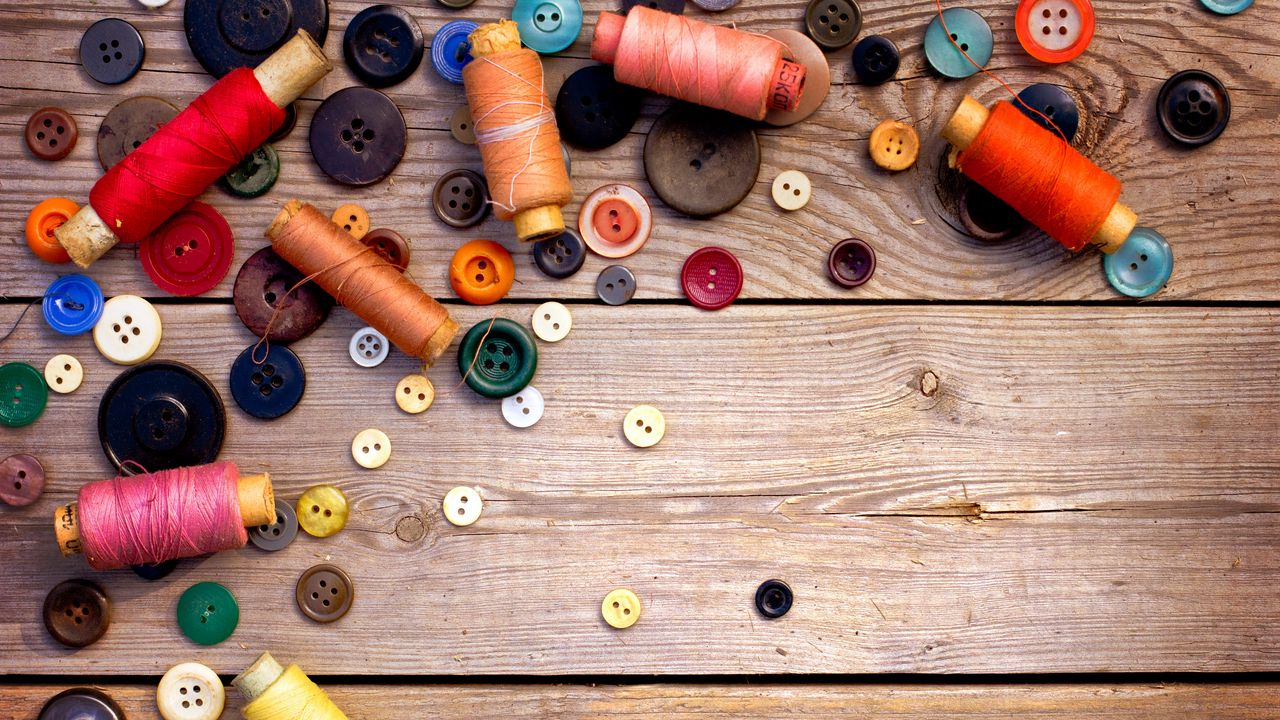 Wallpaper thread, ussr, buttons, sewing, wood background