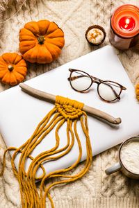 Preview wallpaper threads, knitting, glasses, pumpkin, laptop