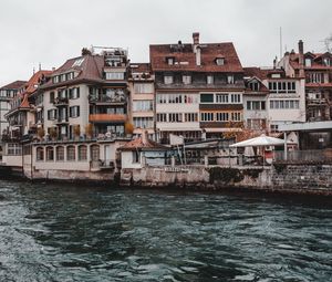 Preview wallpaper thun, switzerland, building, river, shore