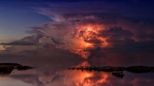 Preview wallpaper thunderstorm, clouds, ocean, coast, twilight