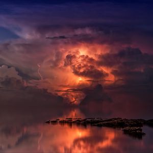 Preview wallpaper thunderstorm, clouds, ocean, coast, twilight