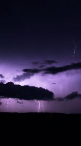 Preview wallpaper thunderstorm, lightning, clouds, flashes, purple, dark