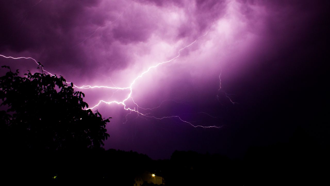 Wallpaper thunderstorm, lightning, flash, purple, dark