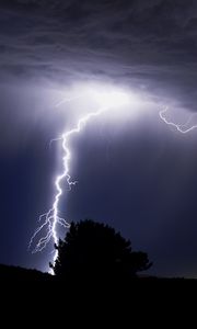 Preview wallpaper thunderstorm, lightning, flash, tree, silhouette, dark