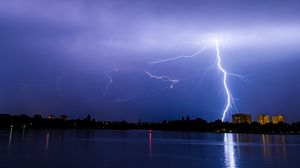 Preview wallpaper thunderstorm, lightning, flash, clouds, water, dark