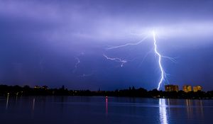 Preview wallpaper thunderstorm, lightning, flash, clouds, water, dark