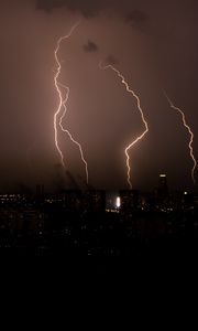Preview wallpaper thunderstorm, lightning, flashes, night, city, dark
