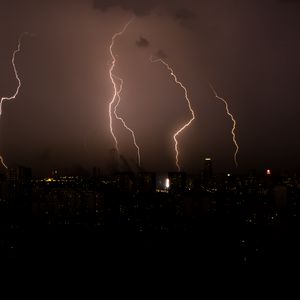 Preview wallpaper thunderstorm, lightning, flashes, night, city, dark