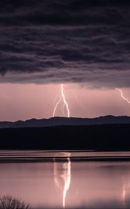 Preview wallpaper thunderstorm, lightning, lake, dark