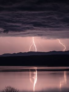 Preview wallpaper thunderstorm, lightning, lake, dark