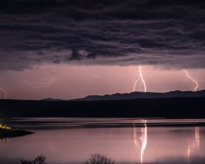 Preview wallpaper thunderstorm, lightning, lake, dark