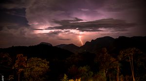 Preview wallpaper thunderstorm, lightning, mountains, nature, landscape, dark
