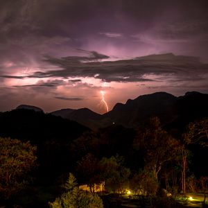 Preview wallpaper thunderstorm, lightning, mountains, nature, landscape, dark