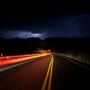 Preview wallpaper thunderstorm, lightning, road, night, markup, turn
