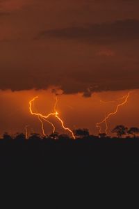 Preview wallpaper thunderstorm, lightning, trees, twilight, dark