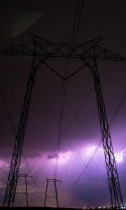 Preview wallpaper thunderstorm, wires, night, cloudy, sky