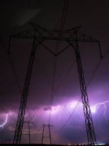 Preview wallpaper thunderstorm, wires, night, cloudy, sky