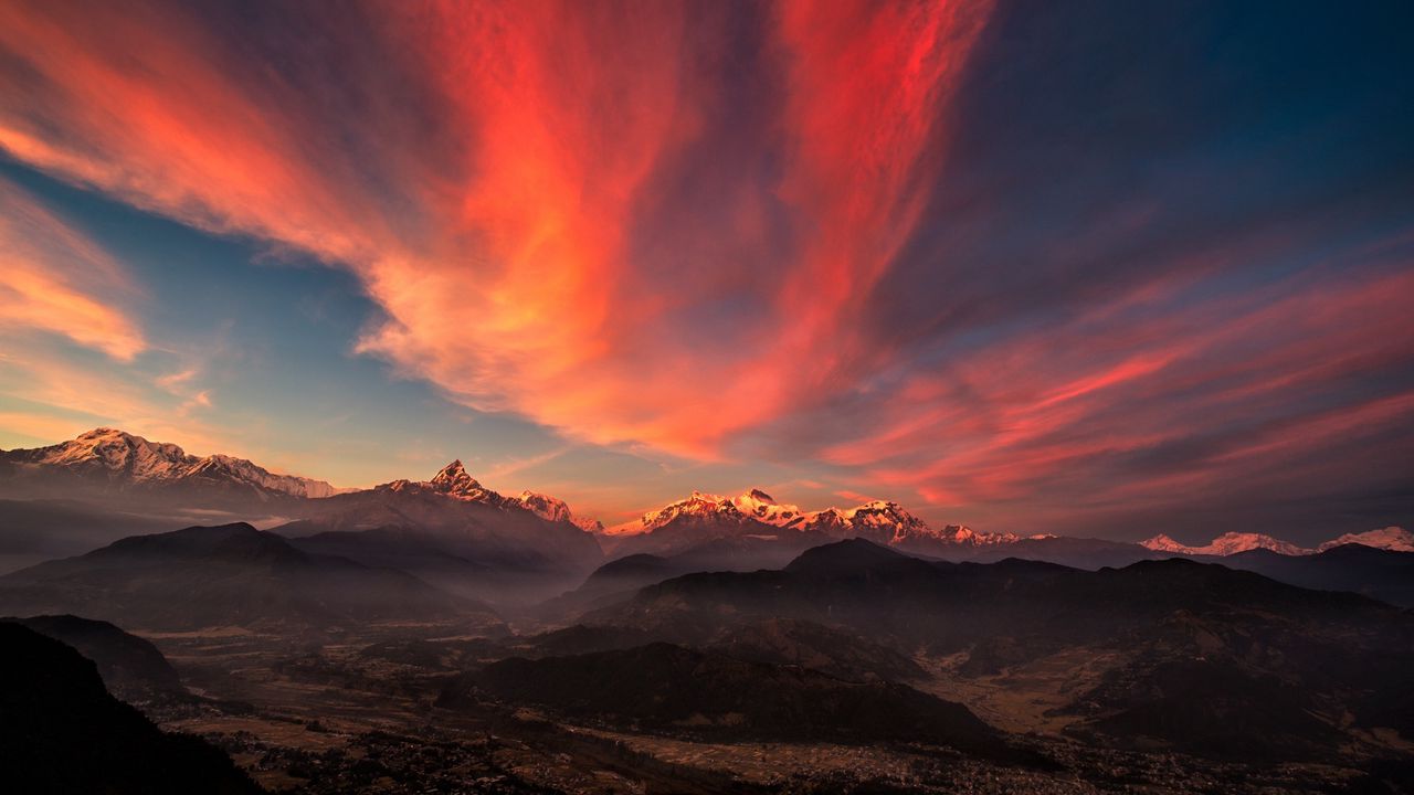 Wallpaper tibet, mountains, sunset, sky, panorama