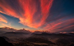 Preview wallpaper tibet, mountains, sunset, sky, panorama