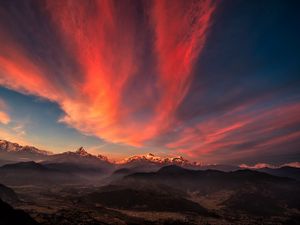 Preview wallpaper tibet, mountains, sunset, sky, panorama