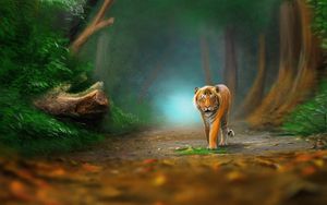 Preview wallpaper tiger, animal, predator, forest, wildlife, art