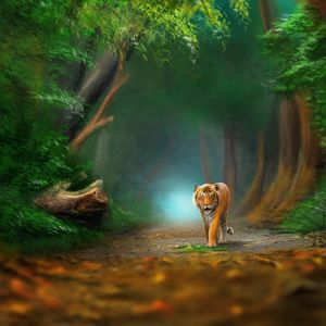 Preview wallpaper tiger, animal, predator, forest, wildlife, art