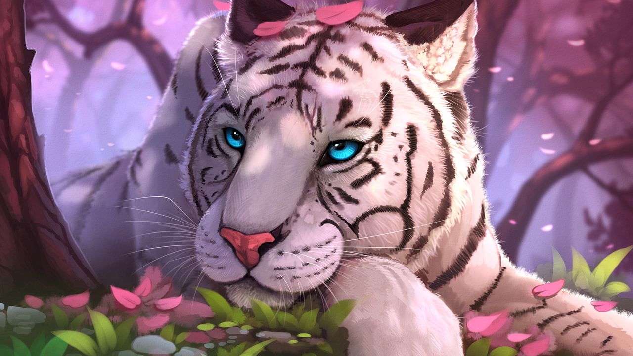 Wallpaper tiger, art, blue-eyed, sight