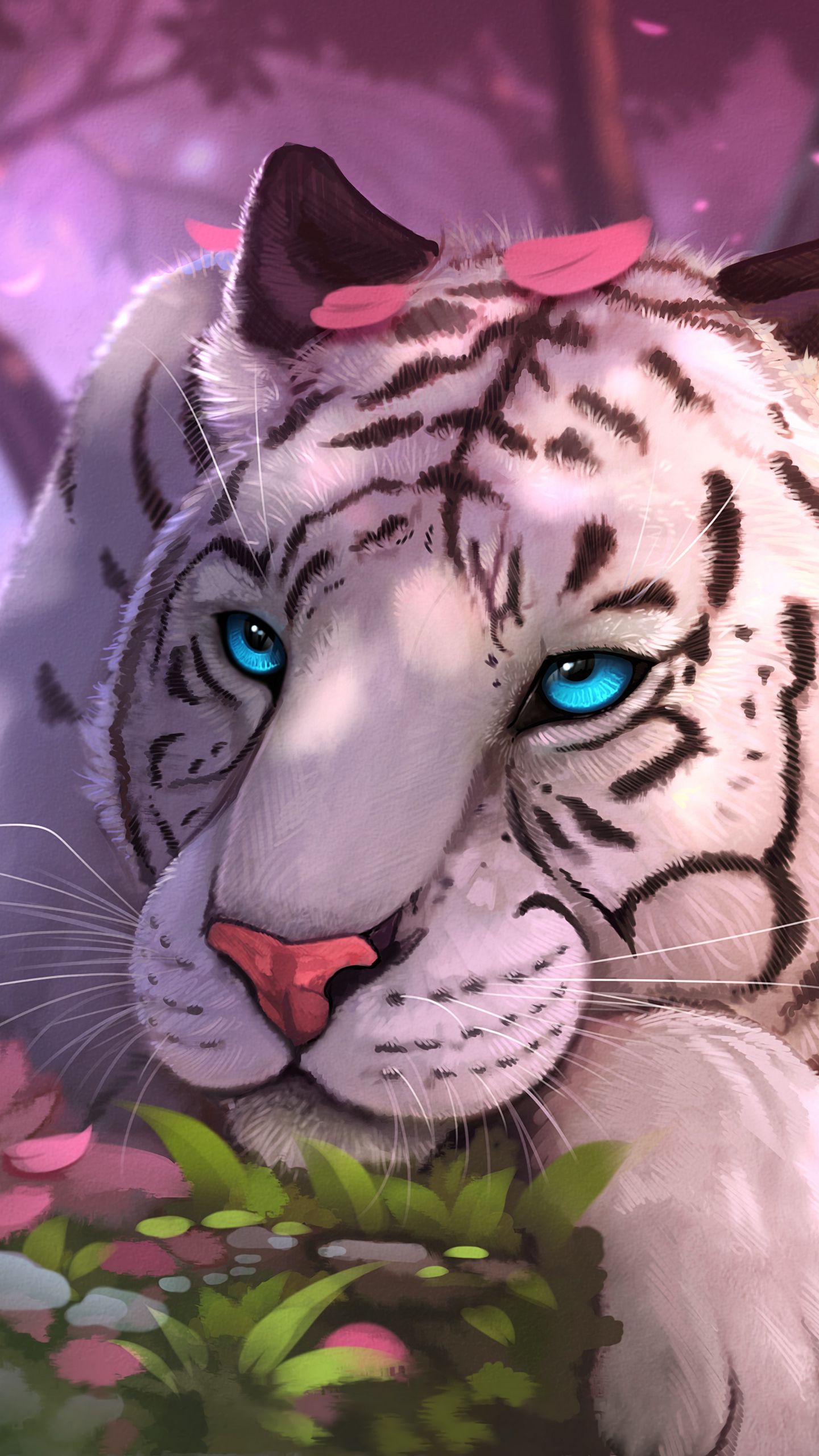 1440x2560 Wallpaper tiger, art, blue-eyed, sight