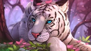 Preview wallpaper tiger, art, blue-eyed, sight
