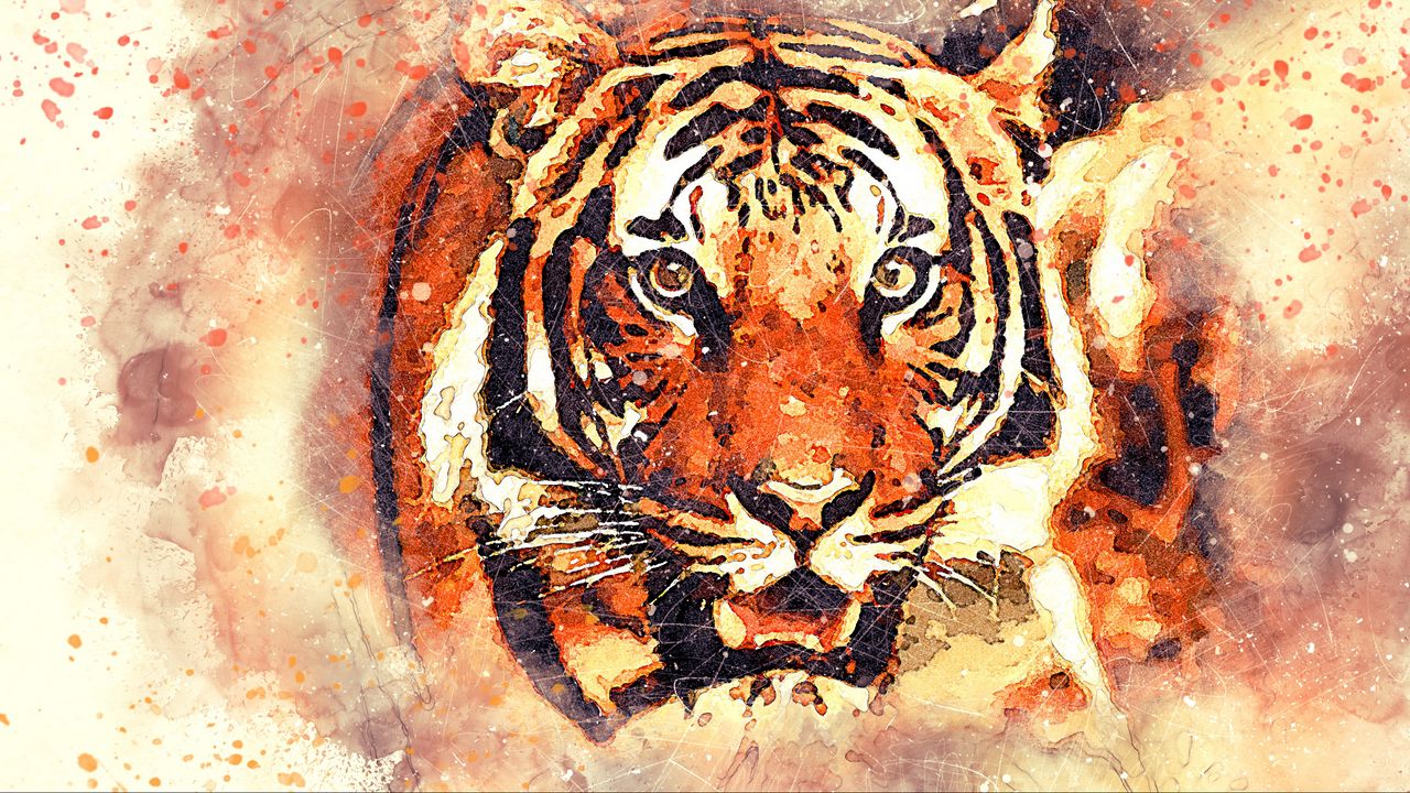 Wallpaper tiger, art, grin, muzzle