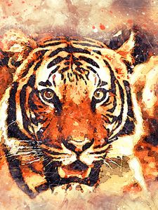 Preview wallpaper tiger, art, grin, muzzle