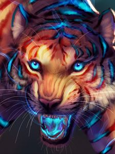 Preview wallpaper tiger, art, grin, glow, muzzle, predator