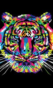 Preview wallpaper tiger, art, multicolored, ornament, vector