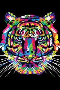 Preview wallpaper tiger, art, multicolored, ornament, vector