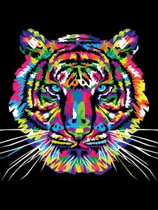 Preview wallpaper tiger, art, multicolored, ornament, vector