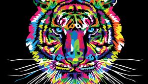 Preview wallpaper tiger, art, multicolored, ornament, vector