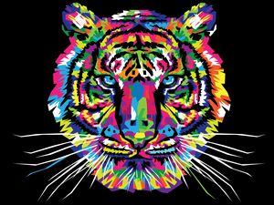 Preview wallpaper tiger, art, multicolored, ornament, vector