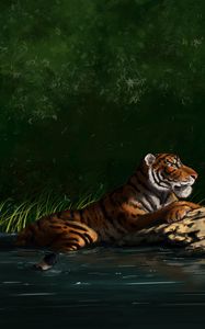 Preview wallpaper tiger, big cat, profile, predator, art