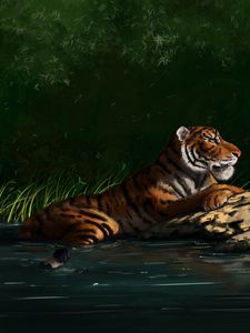 Preview wallpaper tiger, big cat, profile, predator, art