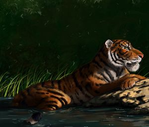 Preview wallpaper tiger, big cat, profile, predator, art