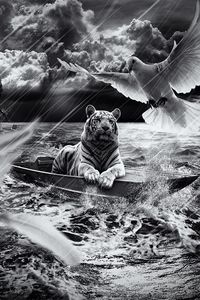 Preview wallpaper tiger, boat, sailing, sky, light