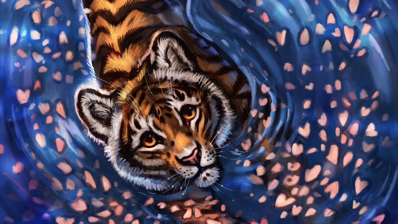 Wallpaper tiger, cub, art, cute, sight
