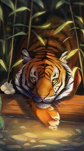 Preview wallpaper tiger, cute, rain, art
