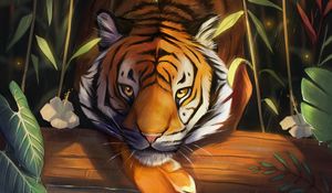 Preview wallpaper tiger, cute, rain, art
