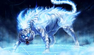 Preview wallpaper tiger, fire, rage, eyes