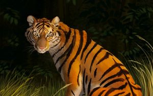 Preview wallpaper tiger, grass, art, predator, striped